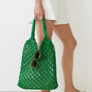 💚 J.Crew Cadiz Hand-Knotted Rope Tote Bag NWT Brilliant Kelly Green